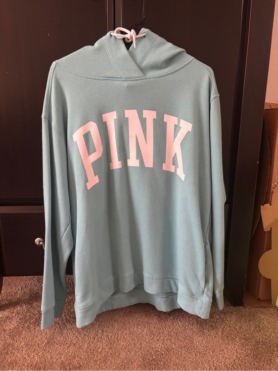 PINK Victoria's Secret Tops - PINK Victoria's Secret Light Blue Hoodie with Pale Pink Logo